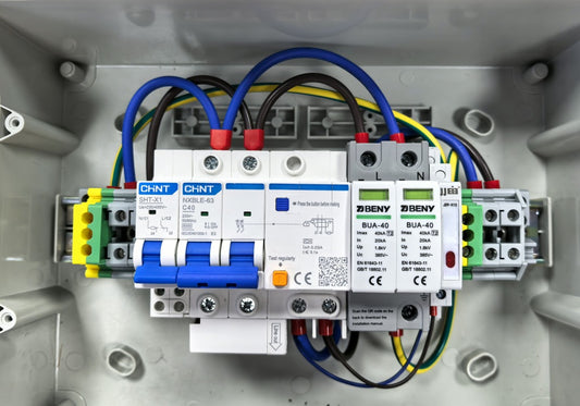 Electrical panel pre-wired for charging stations. Single phase